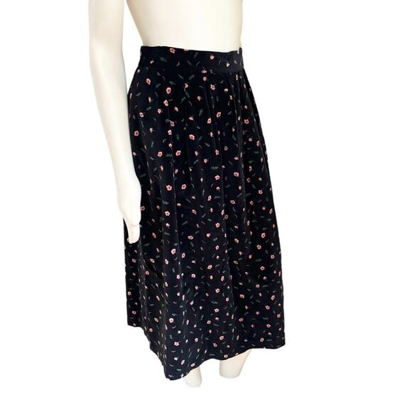VTG CARROLL REED Black Floral Velvet A-line Midi Skirt SZ 10 - Picture 5 of 10
